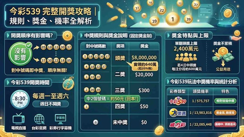 539玩法(今彩539玩法,539開獎順序,今彩539中2個號碼多少錢,539開獎時間,今彩539開獎時間)